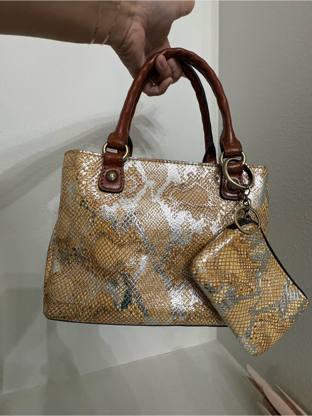 Patricia Nash Snake-Print Tote Bag with Wristlet - Tan/Brown